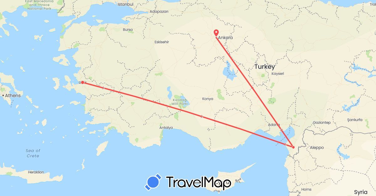 TravelMap itinerary: driving, hiking in Turkey (Asia)